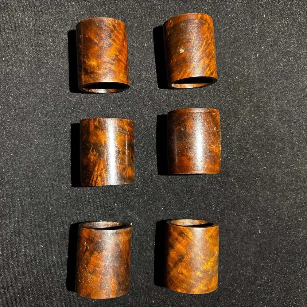 Set of 6 Carved Rosewood Napkin Rings